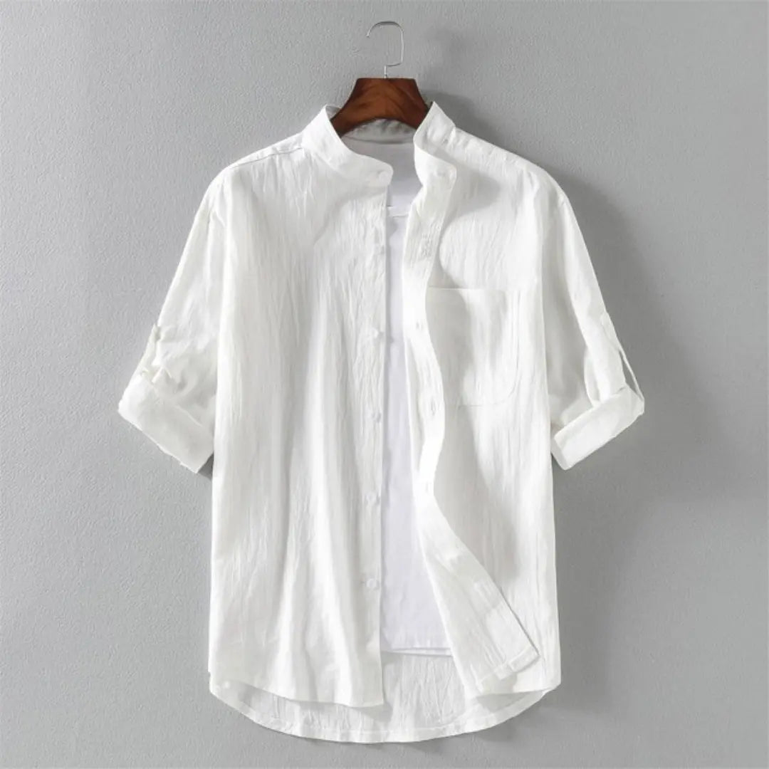 Men's Cotton Linen Short Sleeve Polo Shirt