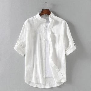 Men's Cotton Linen Short Sleeve Polo Shirt