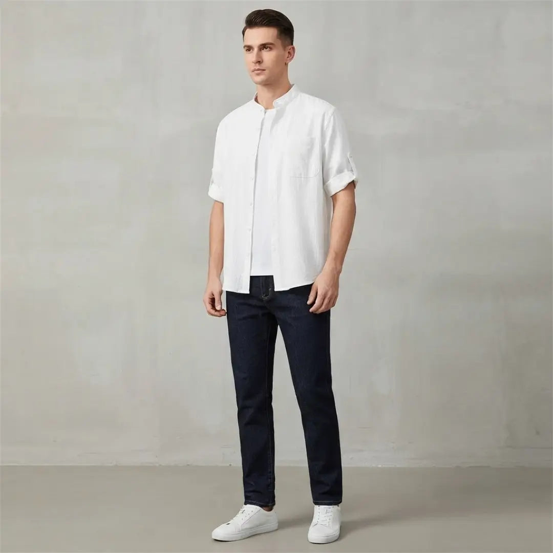Men's Cotton Linen Short Sleeve Polo Shirt