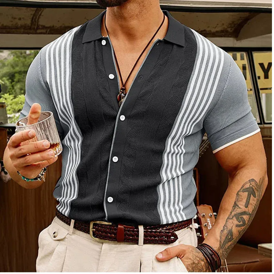 Men's Vintage Striped Knit Polo Shirt