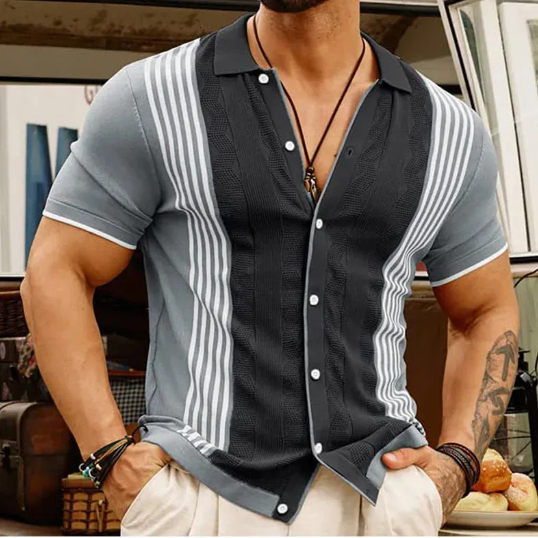 Men's Vintage Striped Knit Polo Shirt