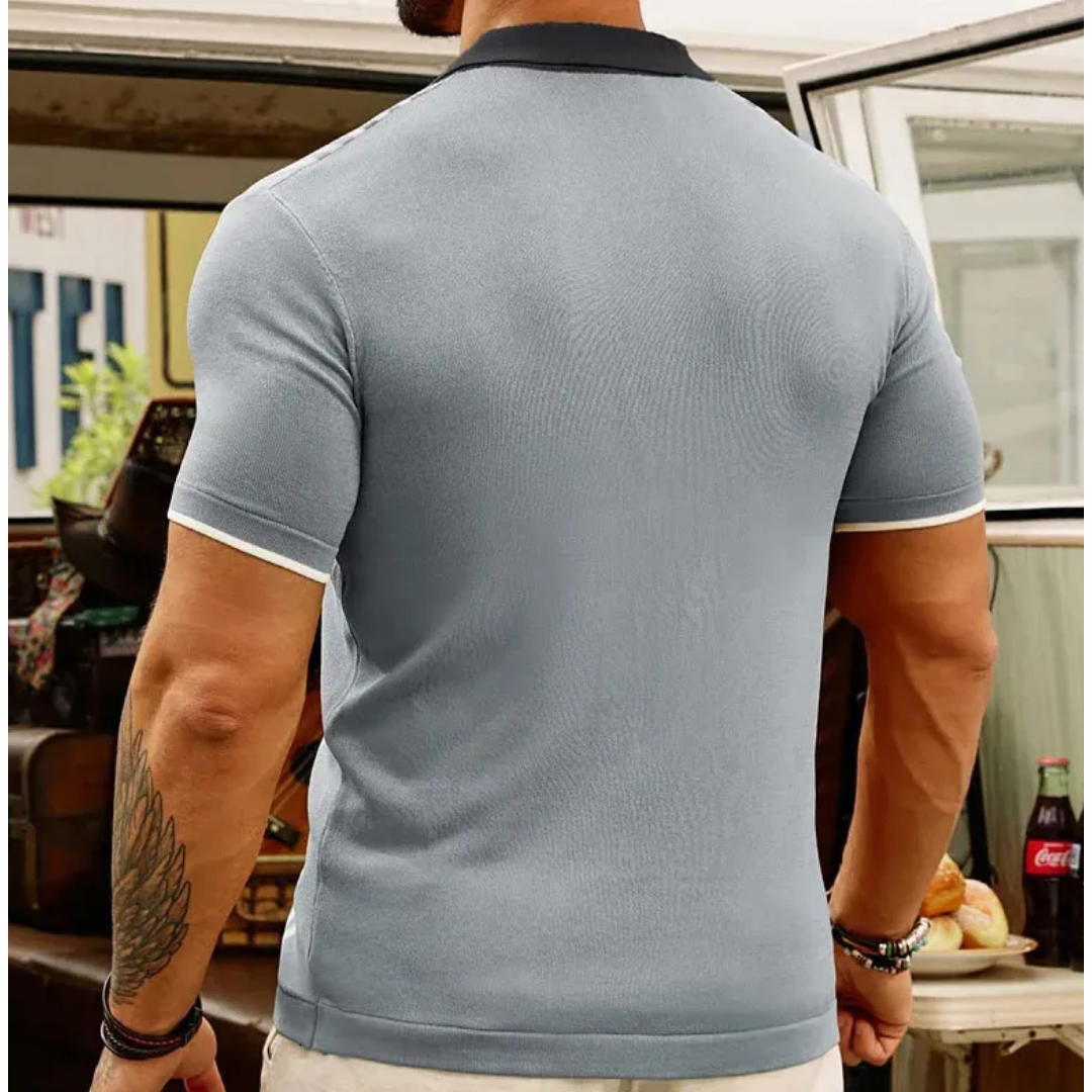 Men's Vintage Striped Knit Polo Shirt