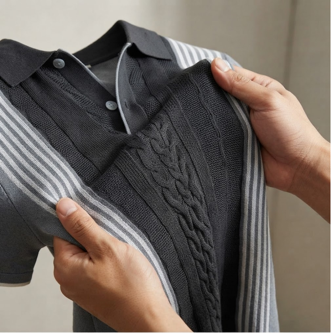 Men's Vintage Striped Knit Polo Shirt