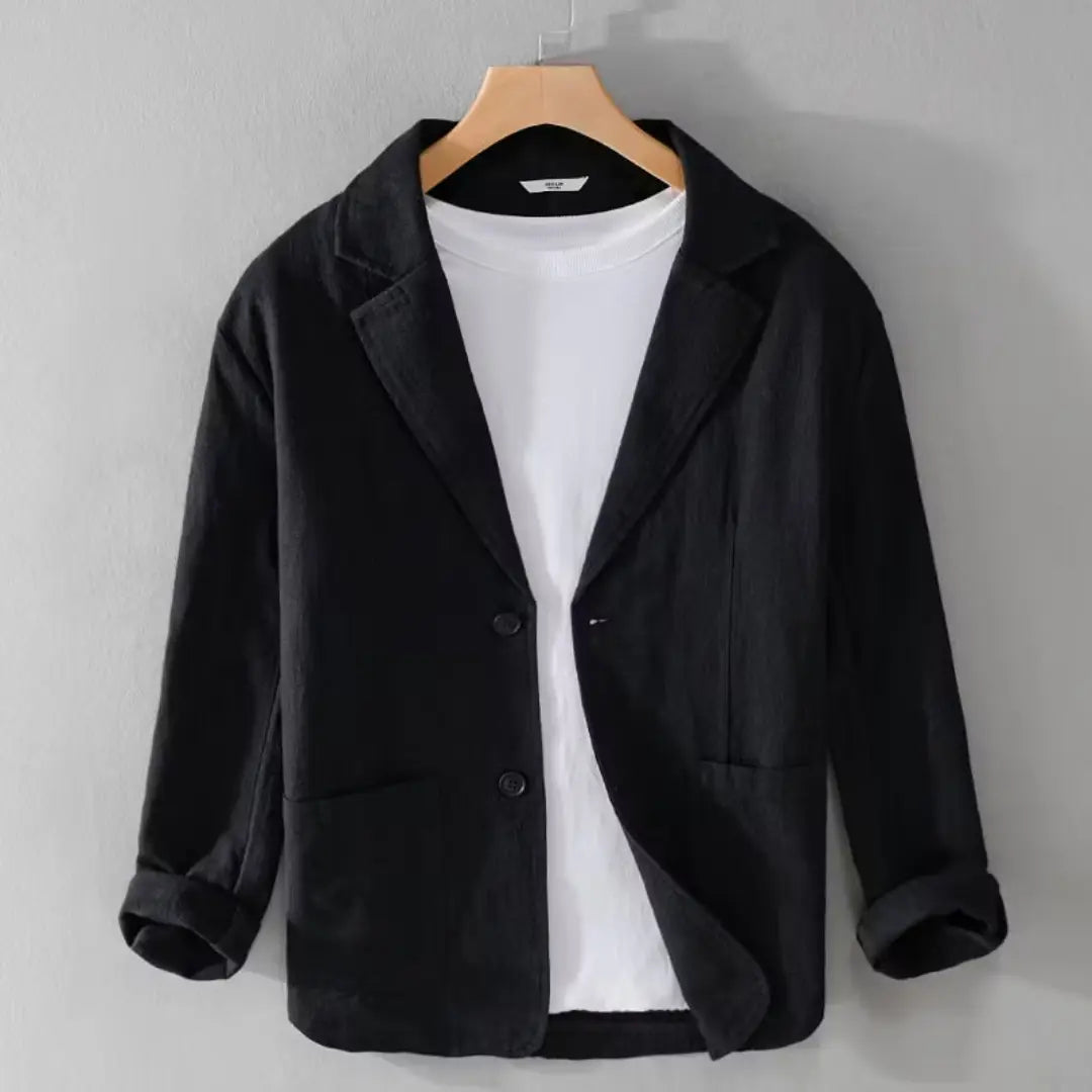 Men's Black Casual Linen Blazer Jacket