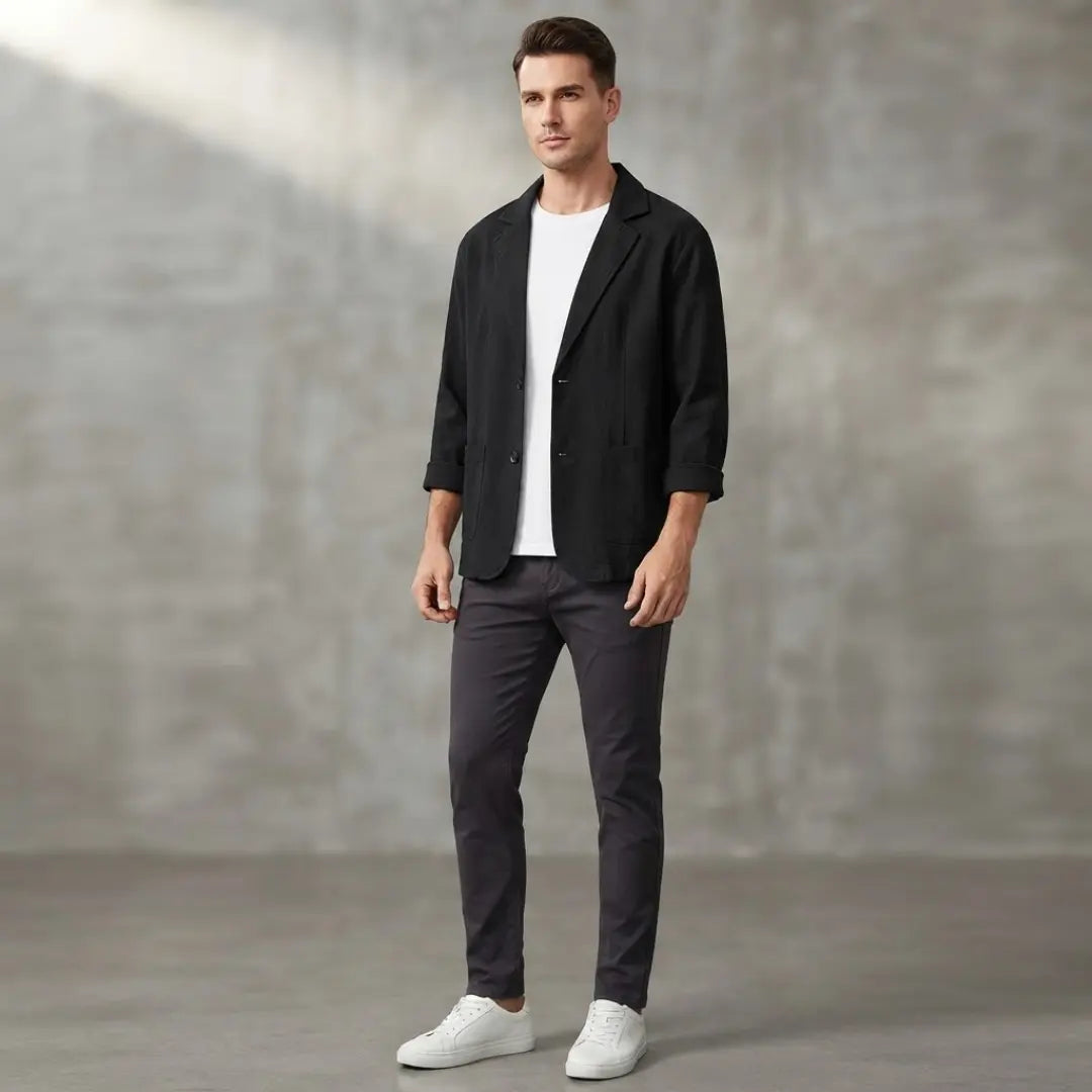 Men's Black Casual Linen Blazer Jacket