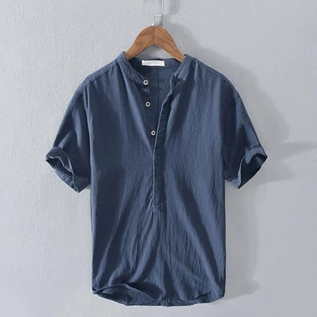 Men's Cotton Linen Grandad Collar Shirt