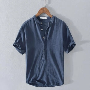 Men's Cotton Linen Grandad Collar Shirt