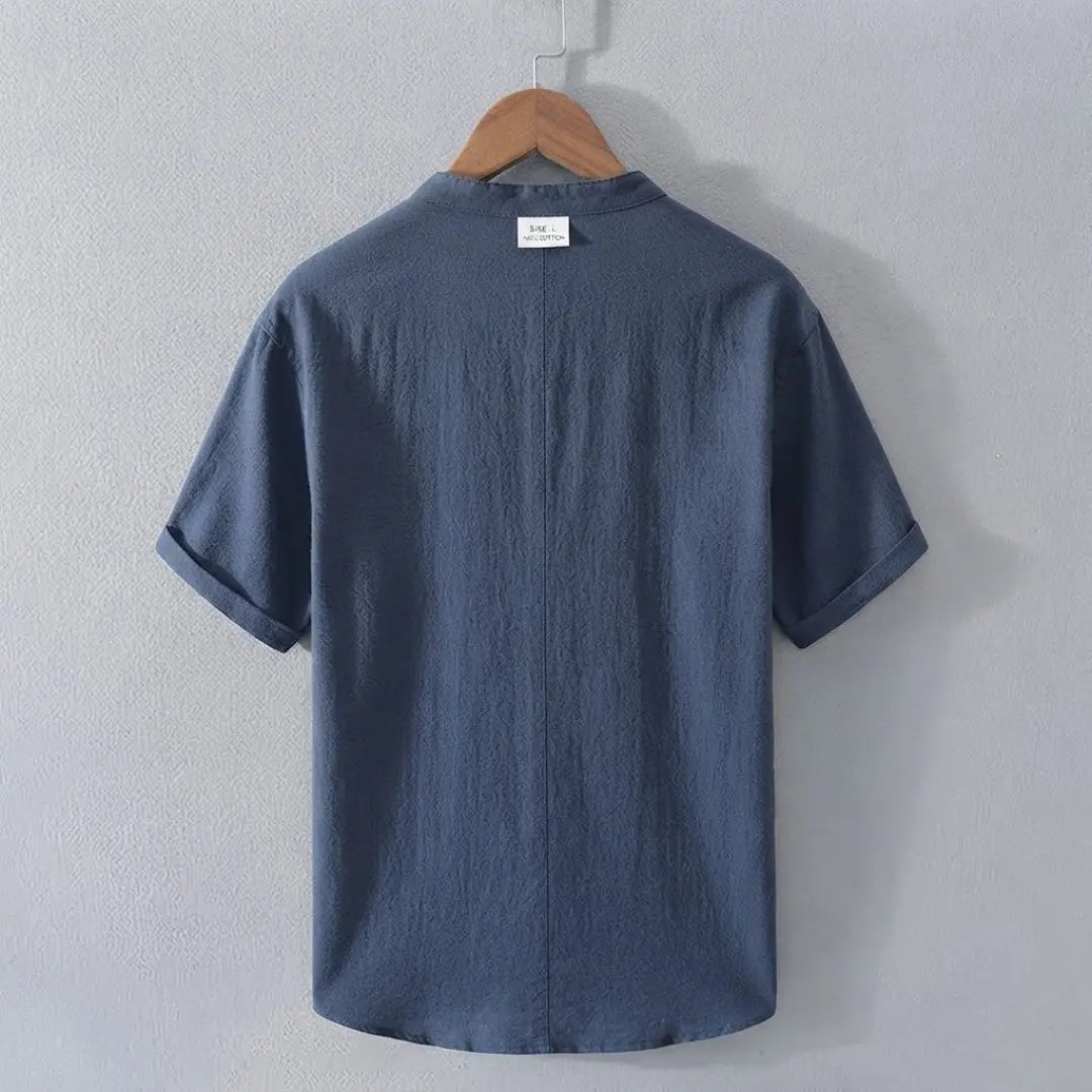 Men's Cotton Linen Grandad Collar Shirt
