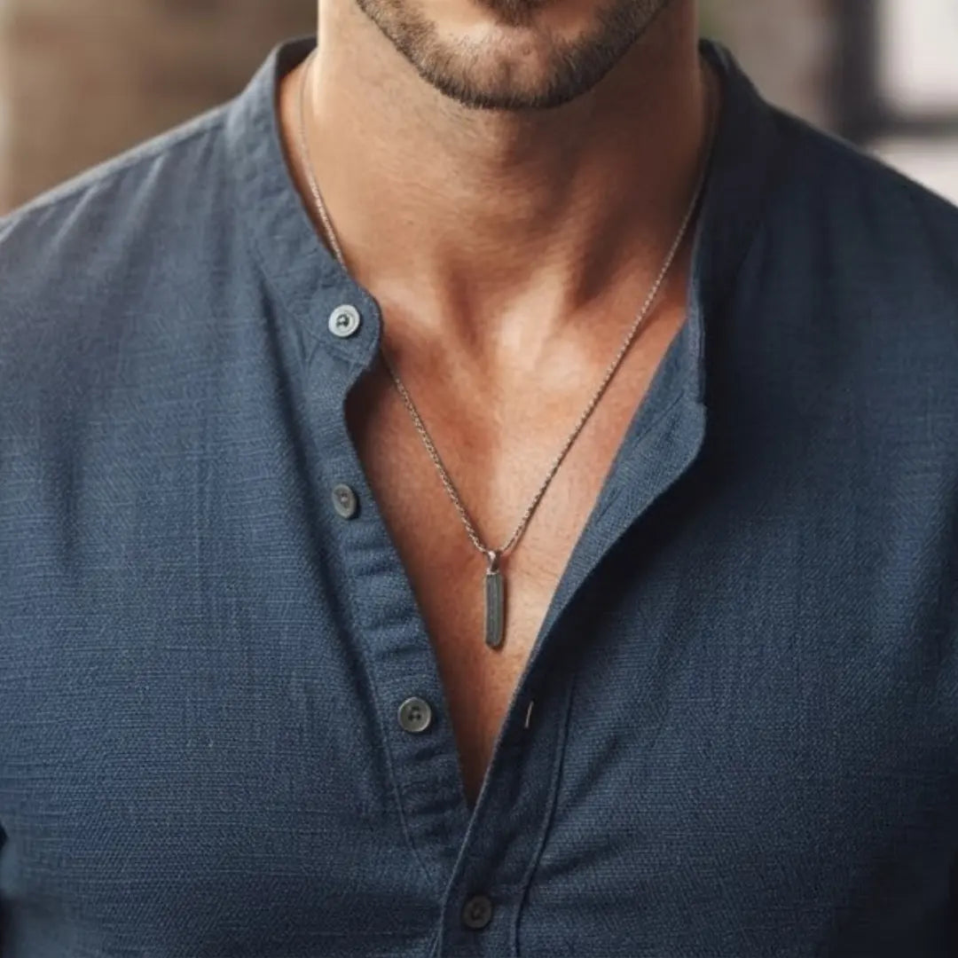 Men's Cotton Linen Grandad Collar Shirt