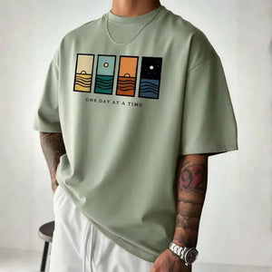 Men's Sage Green Graphic Cotton T-Shirt