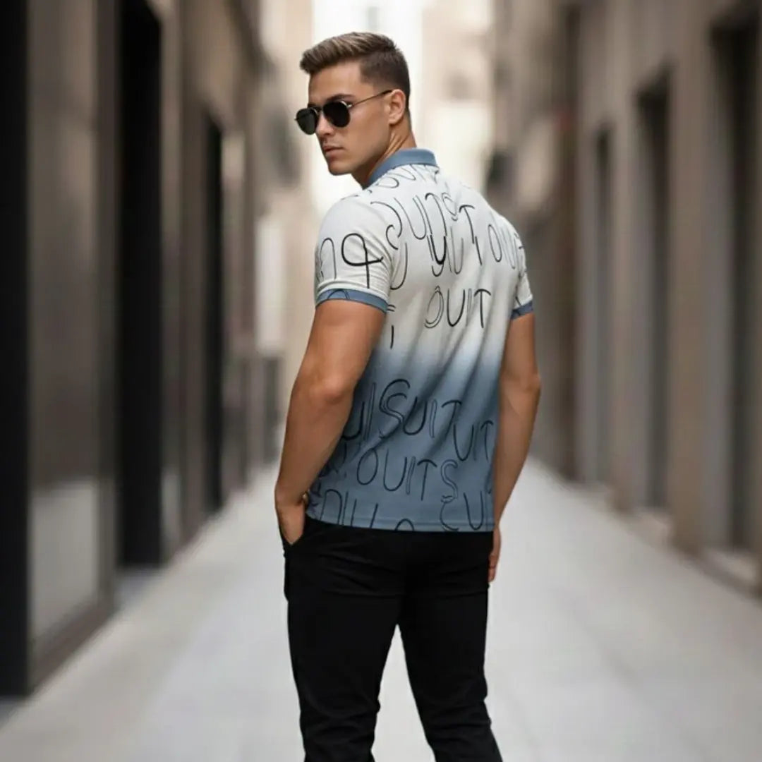 Men's Printed Polo Neck Polyester T-Shirt