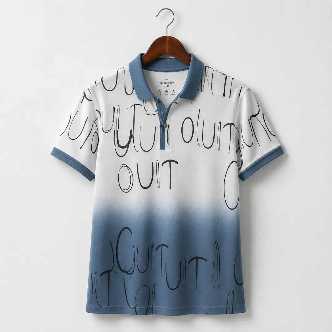 Men's Printed Polo Neck Polyester T-Shirt