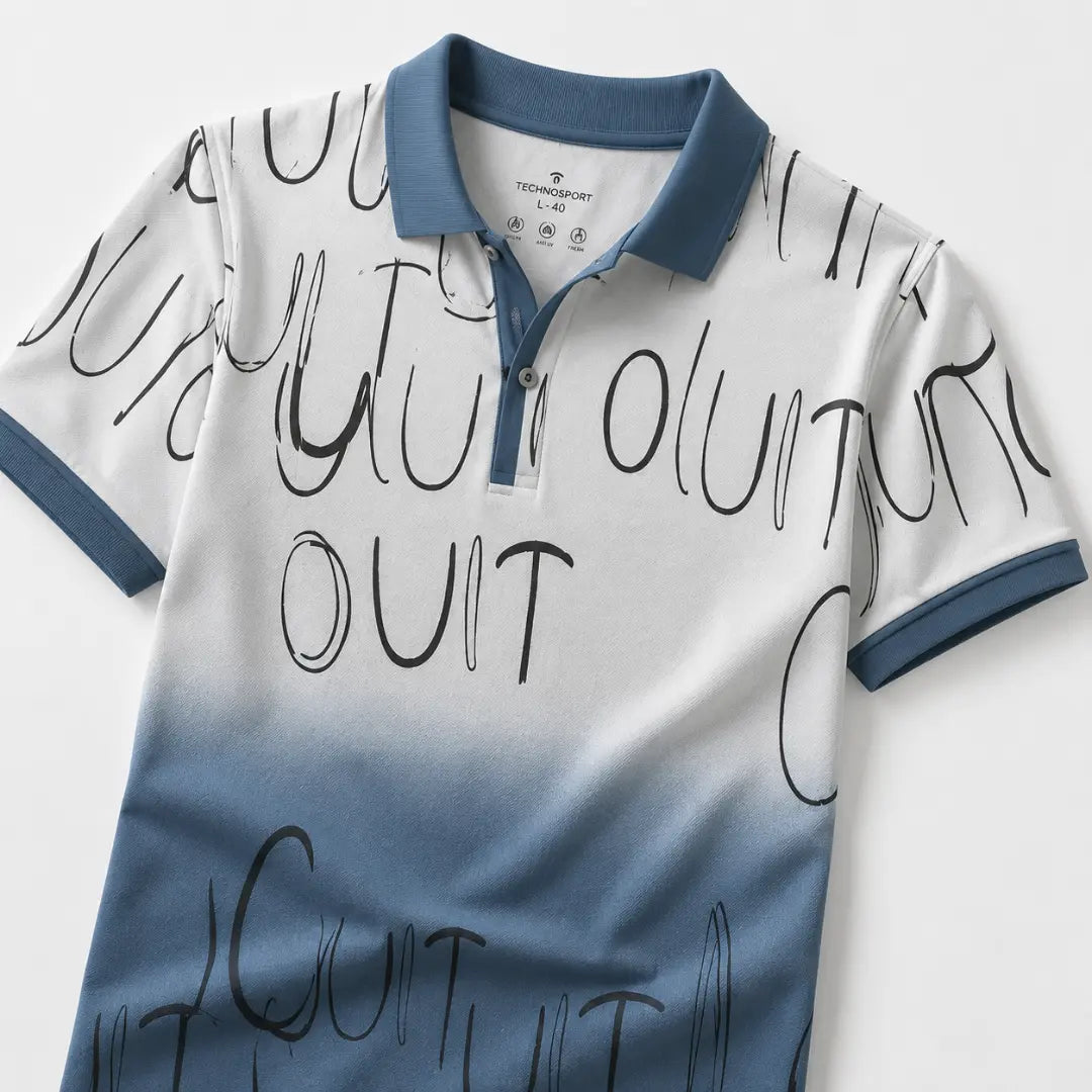 Men's Printed Polo Neck Polyester T-Shirt