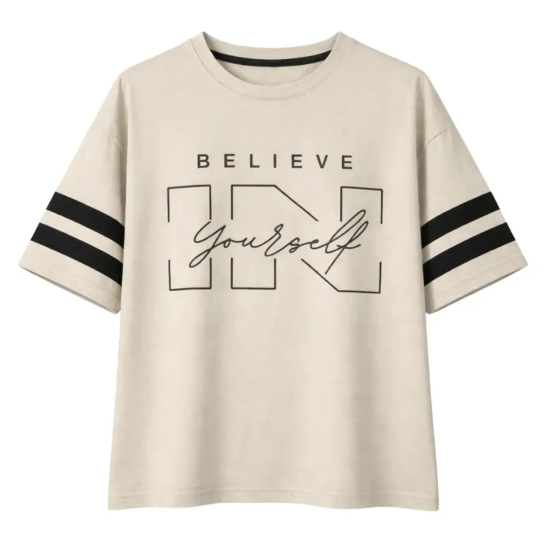 Graphic Printed Drop Shoulder T-Shirt – Beige