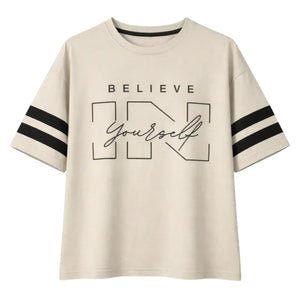 Graphic Printed Drop Shoulder T-Shirt – Beige