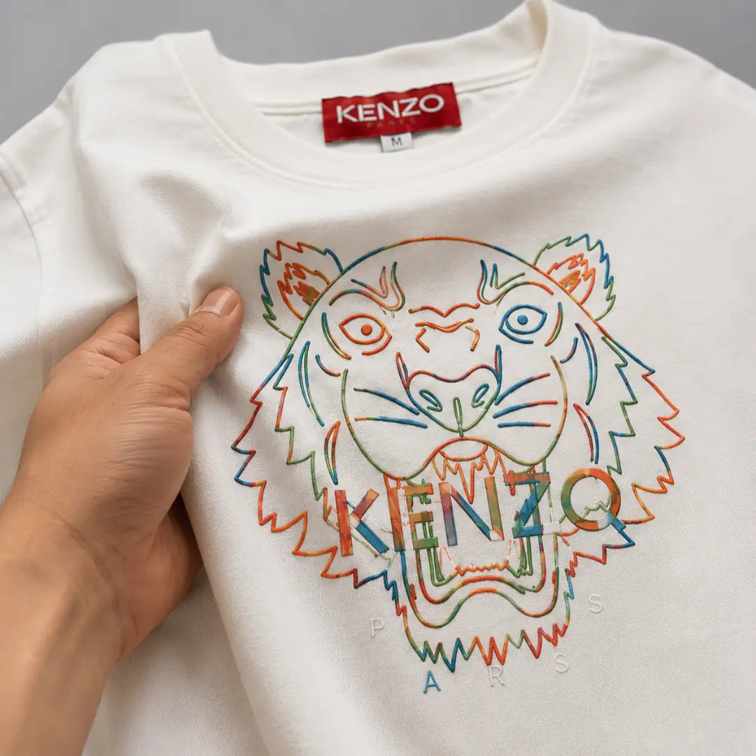 Men's White Multicolor Tiger Graphic Crew Neck Cotton T-Shirt