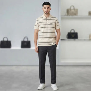 Beige MAN Linen Blended Short Sleeve Polo T-Shirt