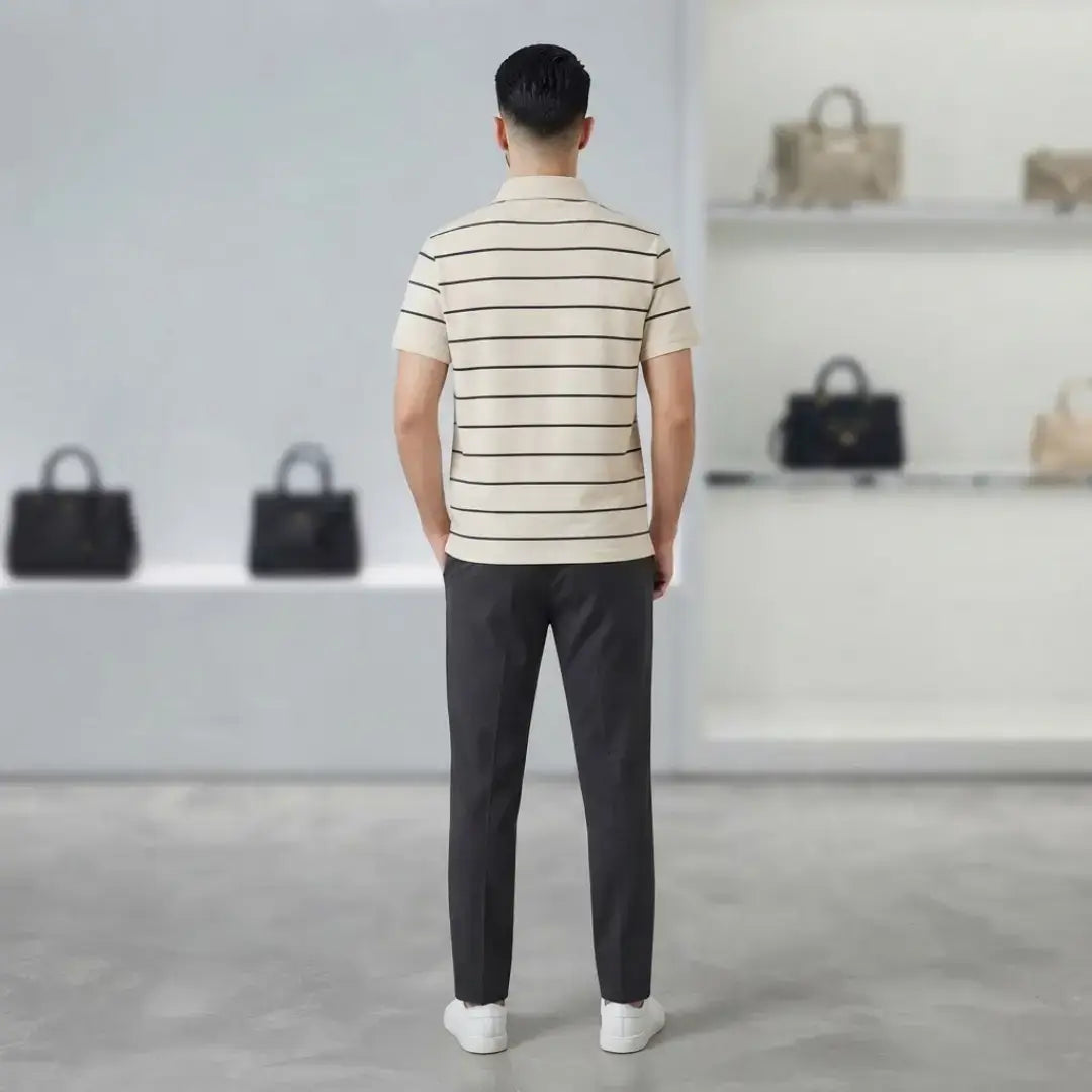 Beige MAN Linen Blended Short Sleeve Polo T-Shirt