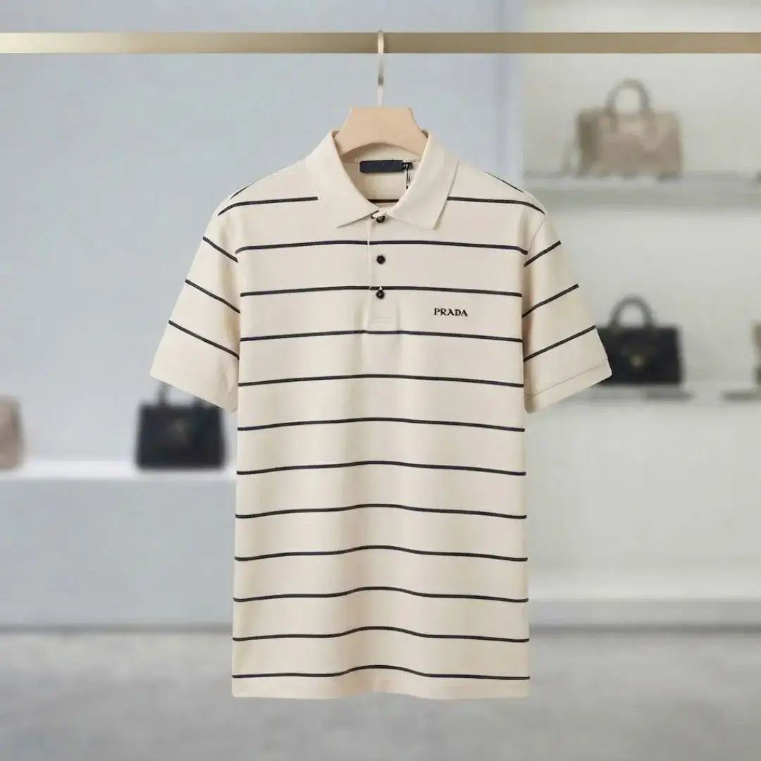 Beige MAN Linen Blended Short Sleeve Polo T-Shirt