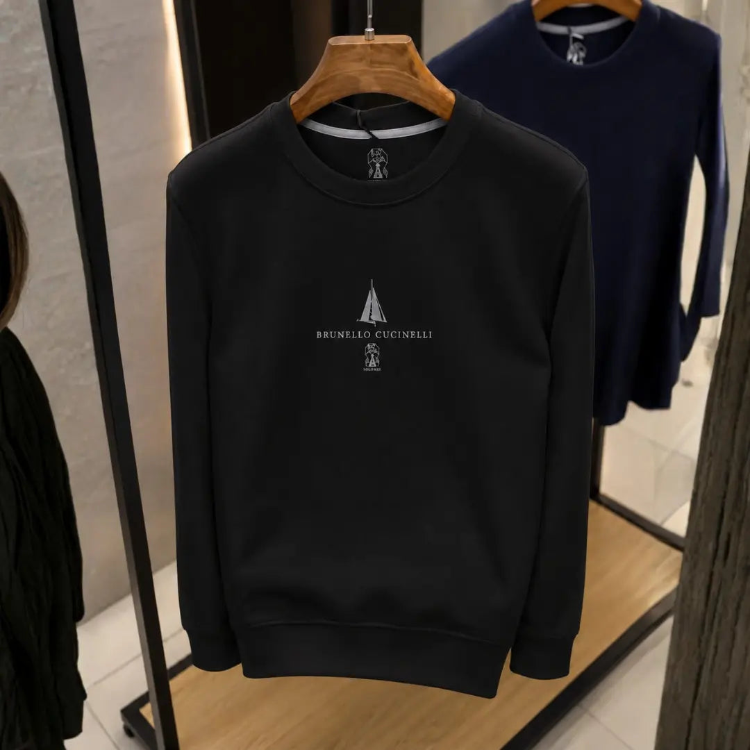 Men's White Logo Embroidered Crew Neck Cotton Sweatshirt