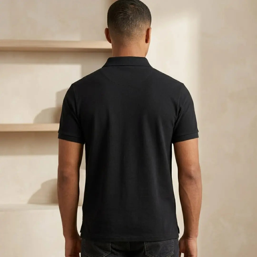 Men's Black Embroidered Horse & Rider Graphic Polo Shirt