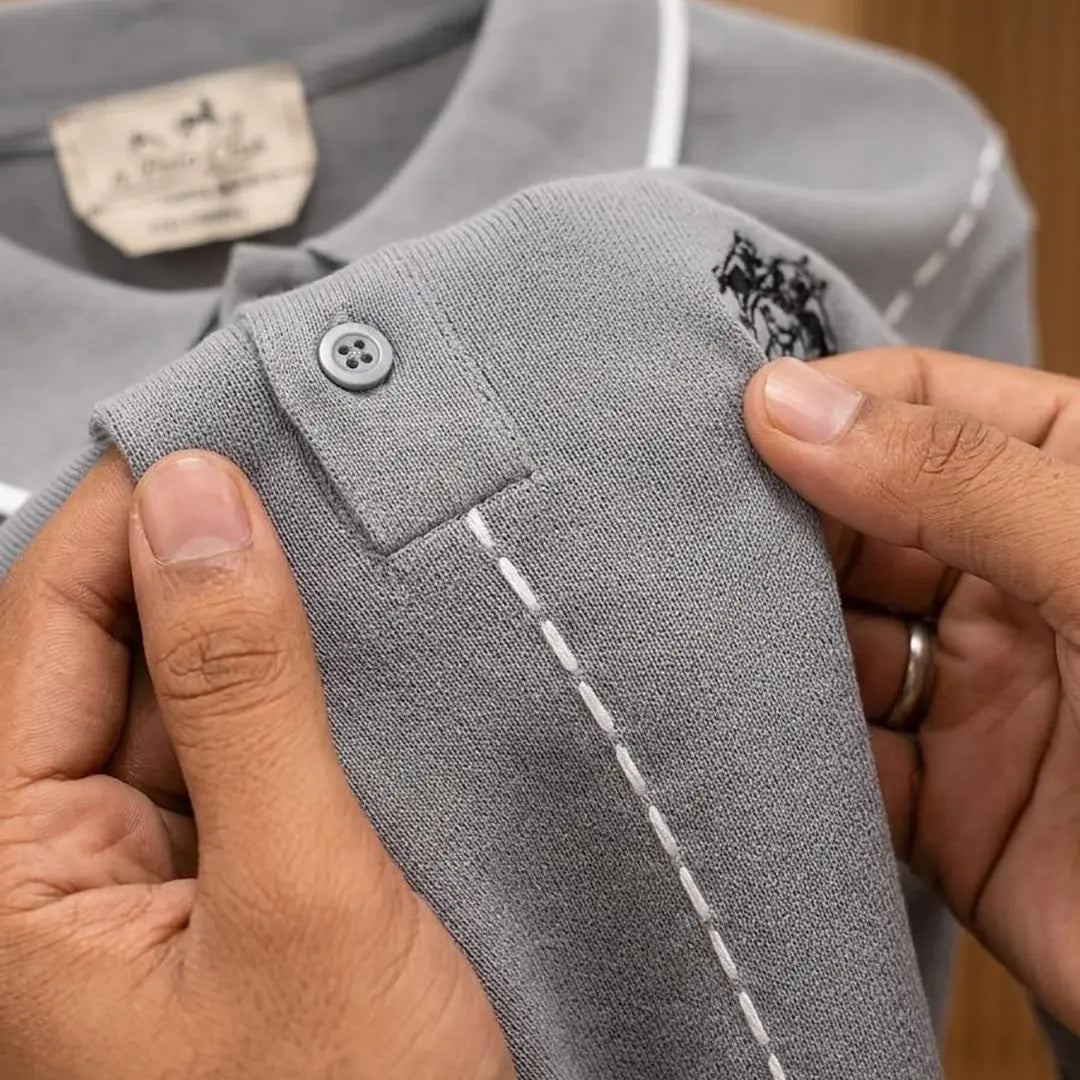 Men's Grey Contrast Tipped Fine Knit Polo Shirt