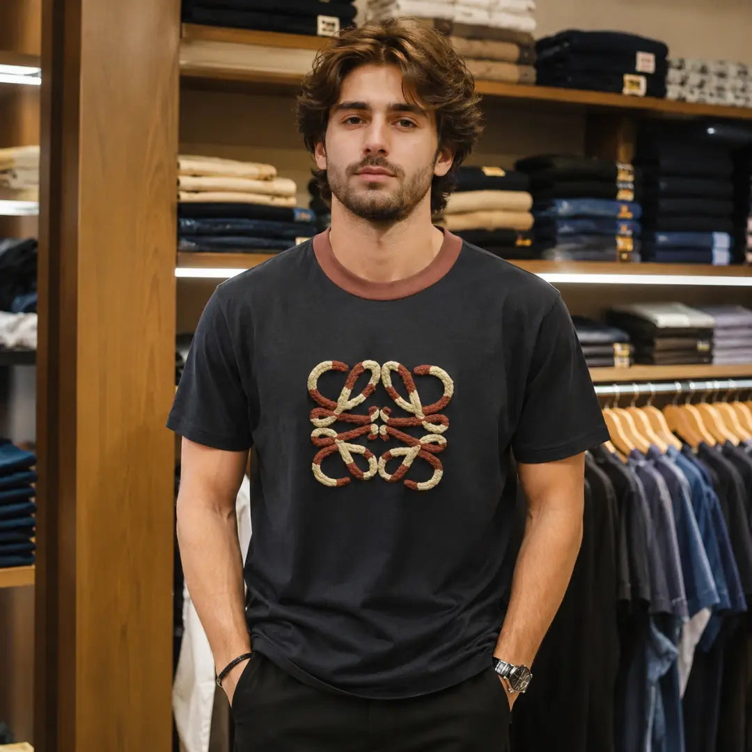 Men's Black Rope Logo Graphic Crew Neck T-Shirt
