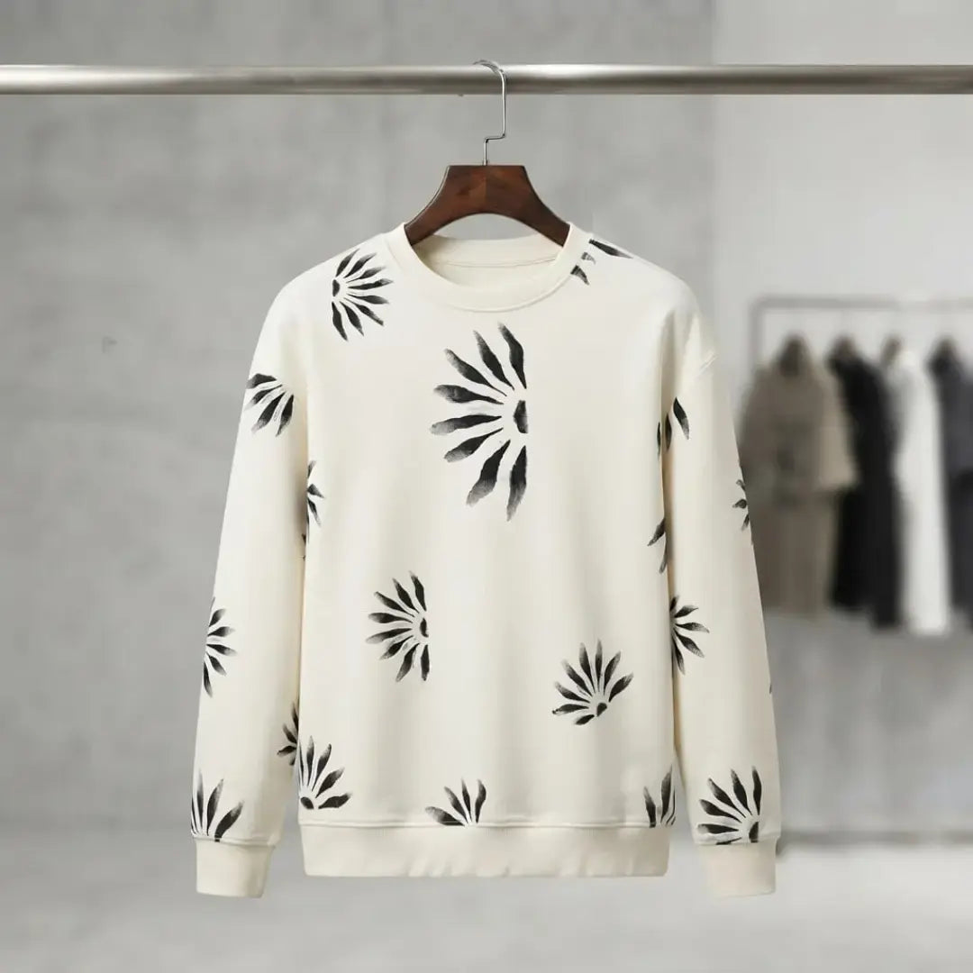 White Sunburst Pattern Long-Sleeve Sweatshirt