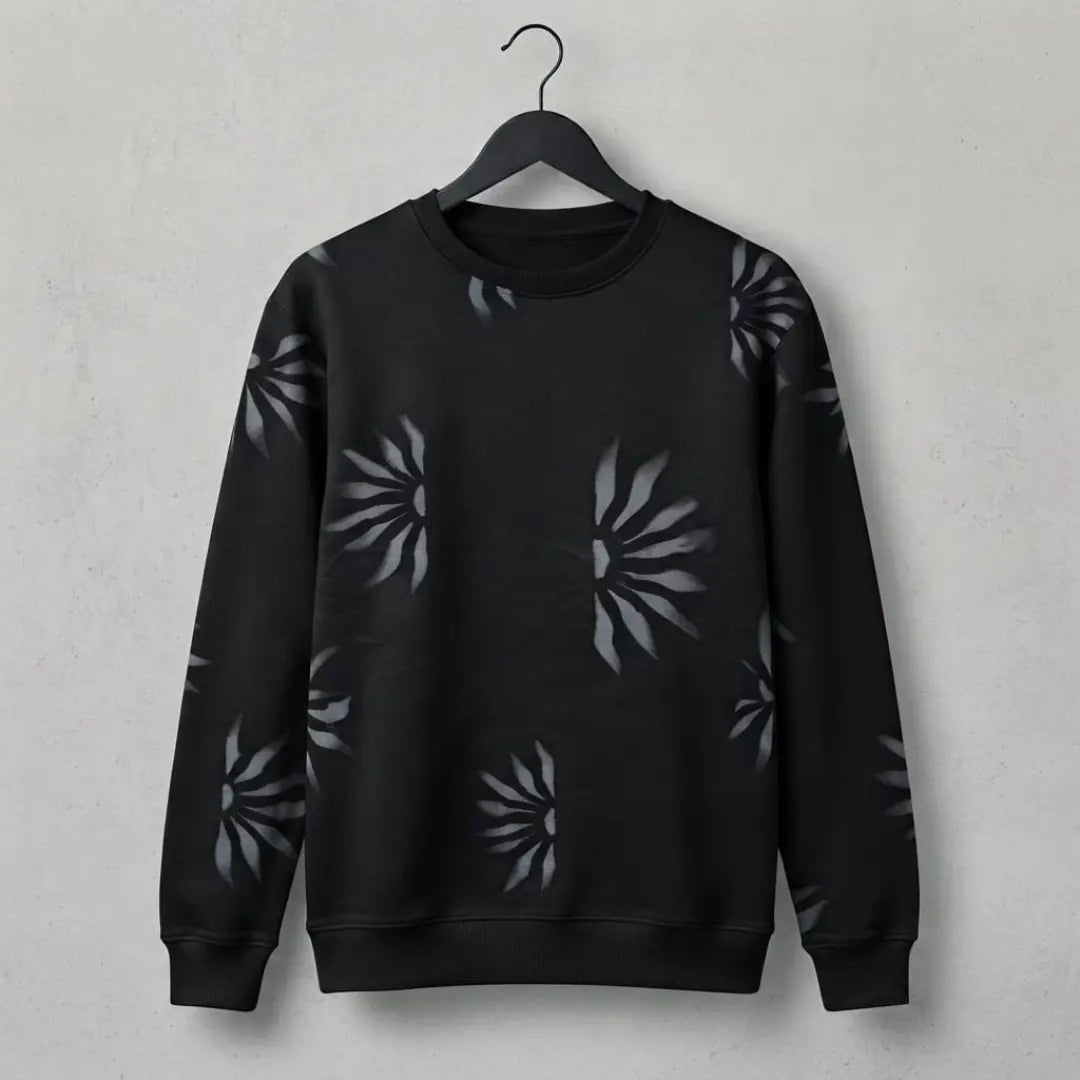 White Sunburst Pattern Long-Sleeve Sweatshirt