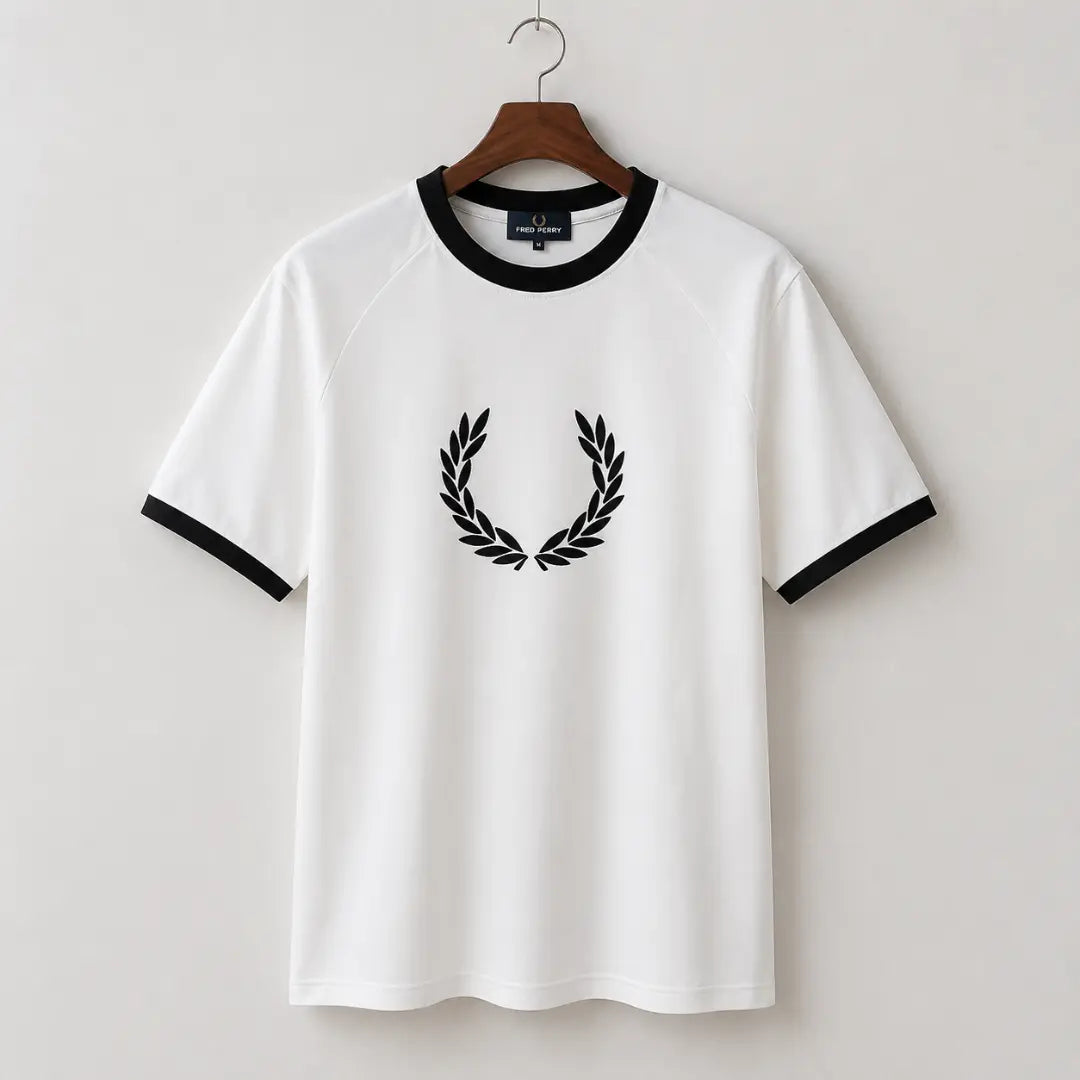 Men's White Laurel Wreath Ringer T-Shirt