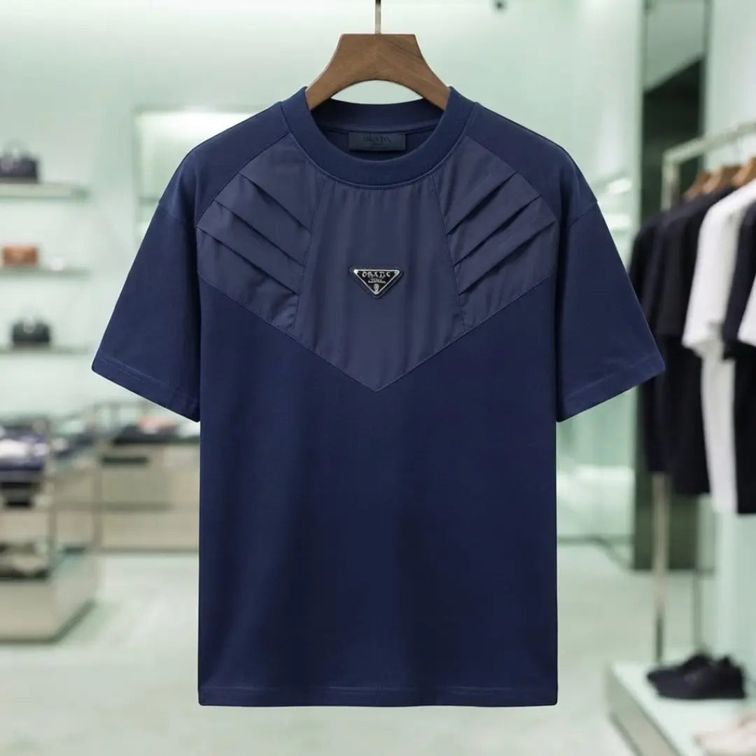 Men's Navy Chevron Panel Crew Neck T-Shirt