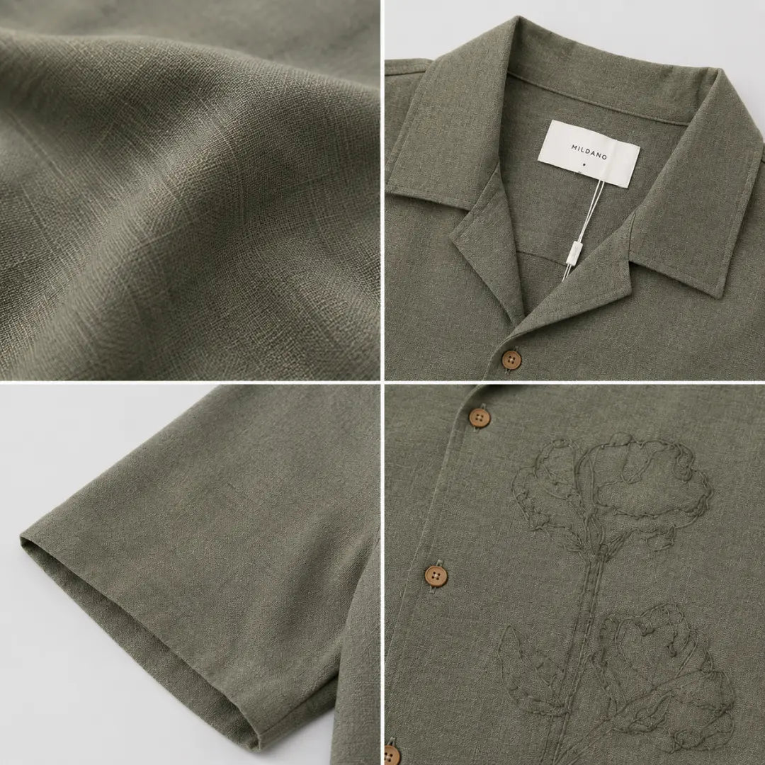 Olive Garden Embroidered Cuban Collar Shirt
