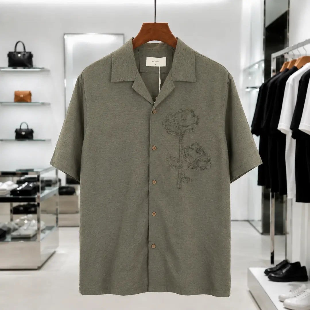 Olive Garden Embroidered Cuban Collar Shirt