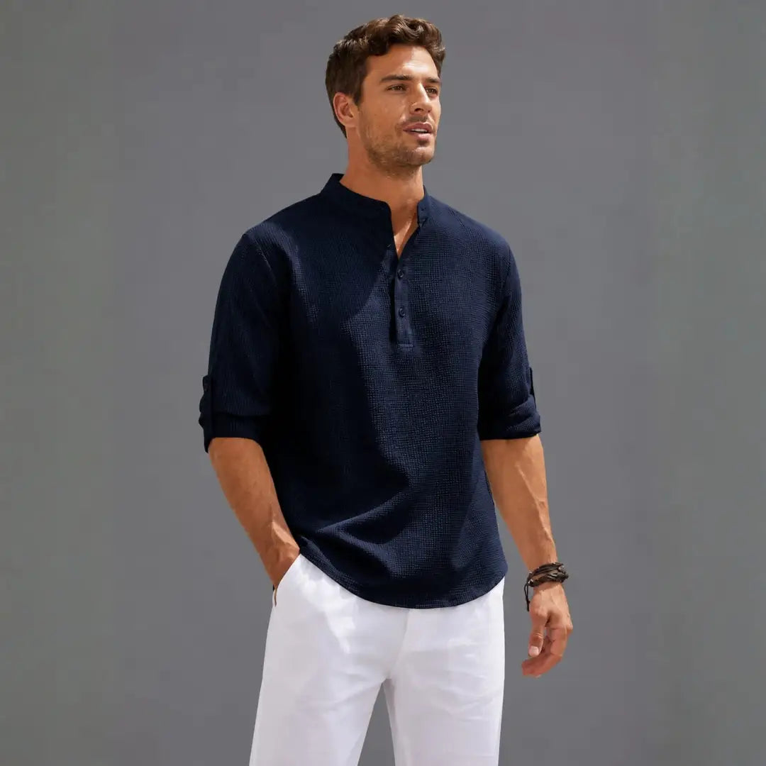 Men's Navy Blue Textured Casual Shirt