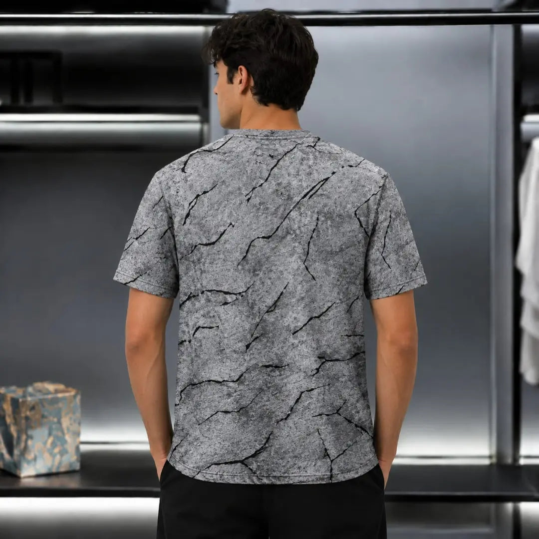 Men's Grey Marble Print Crew Neck T-Shirt