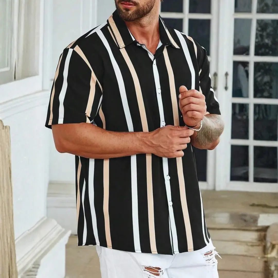 Super Slim Fit Striped Ribbed Collar Casual Shirt
