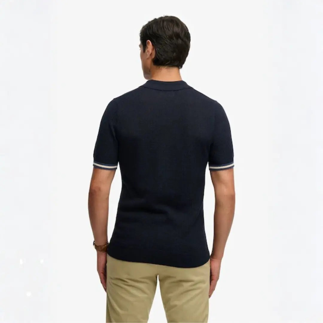 Superdry Blue Knitted Texture Short Sleeve Polo Shirt