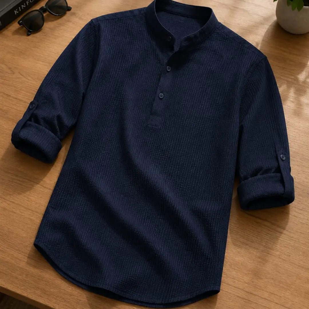 Men's Navy Blue Textured Casual Shirt