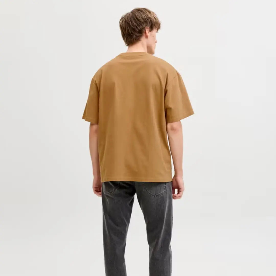 Men's Camel Brown Minimal Logo Crew Neck T-Shirt
