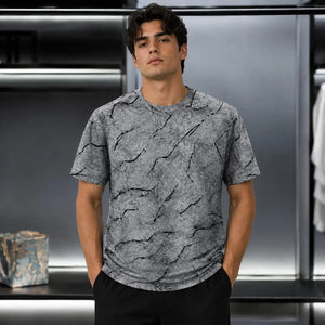 Men's Grey Marble Print Crew Neck T-Shirt