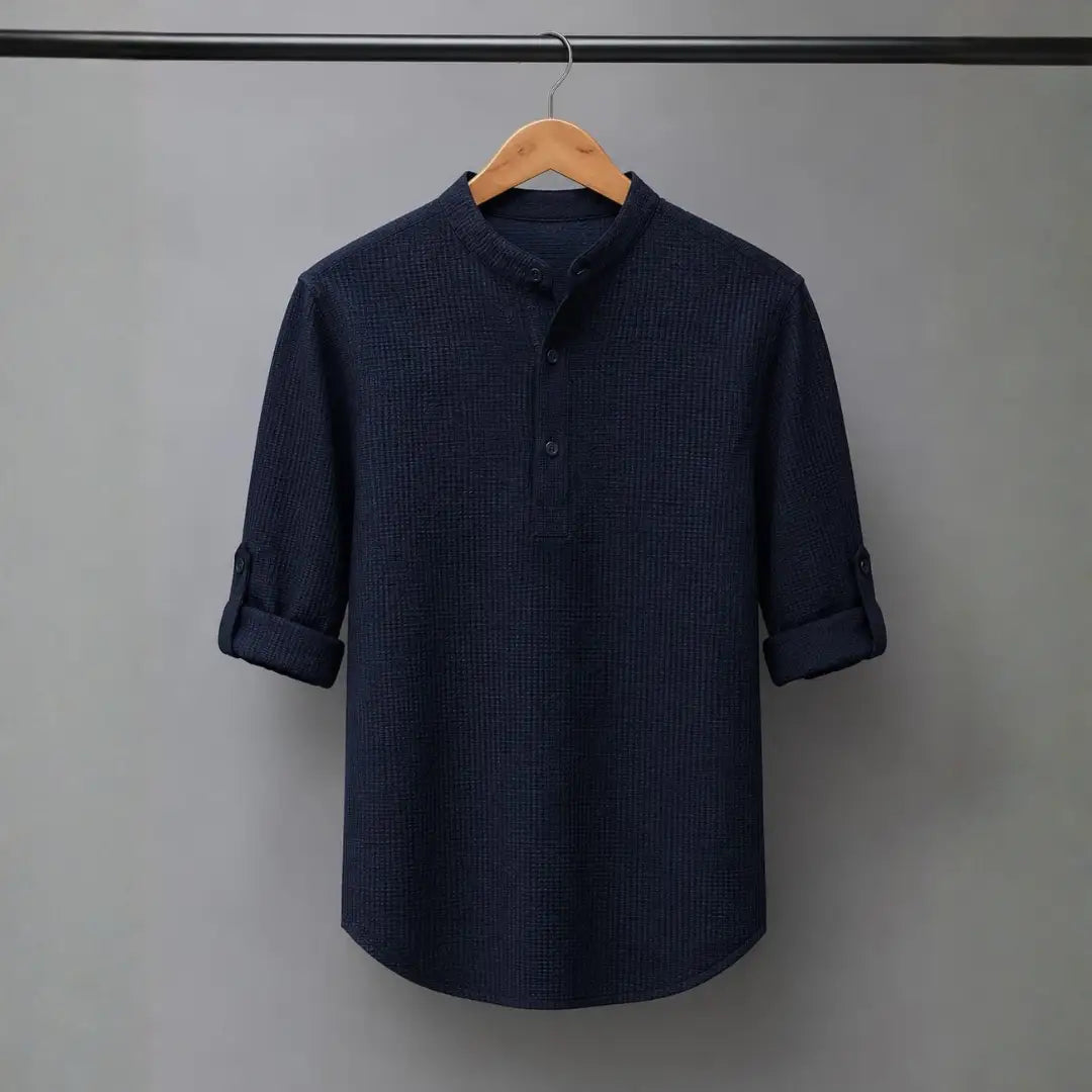 Men's Navy Blue Textured Casual Shirt