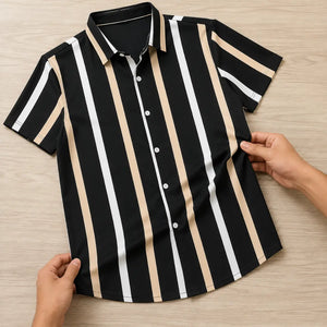 Super Slim Fit Striped Ribbed Collar Casual Shirt