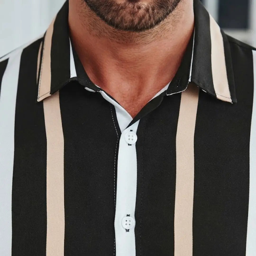 Super Slim Fit Striped Ribbed Collar Casual Shirt