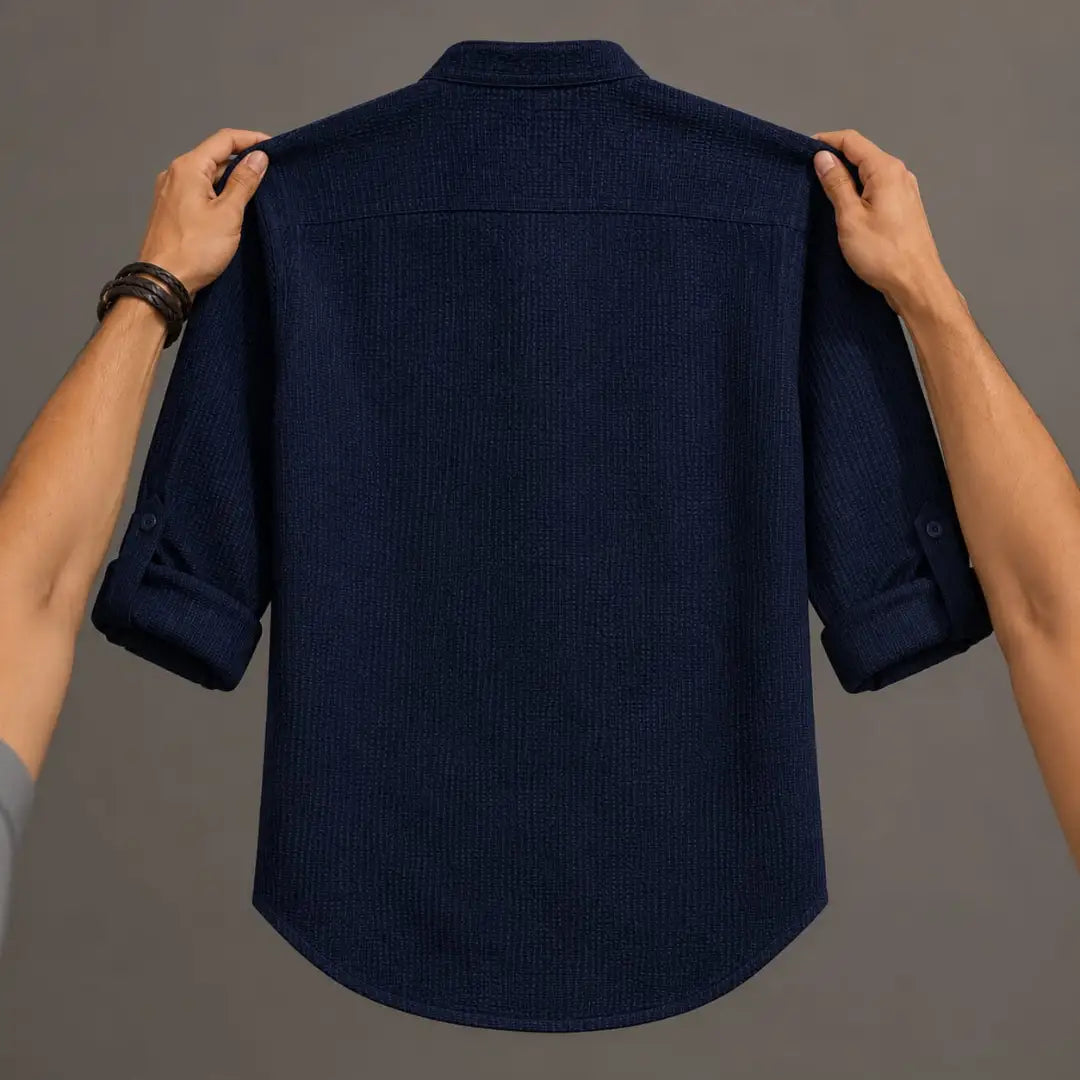 Men's Navy Blue Textured Casual Shirt