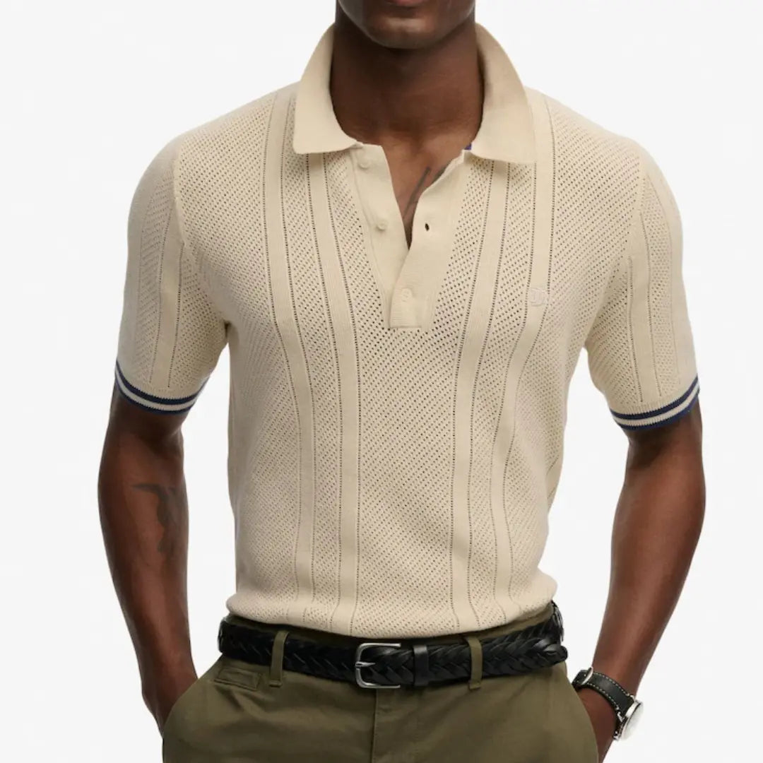 Superdry Blue Knitted Texture Short Sleeve Polo Shirt