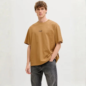 Men's Camel Brown Minimal Logo Crew Neck T-Shirt