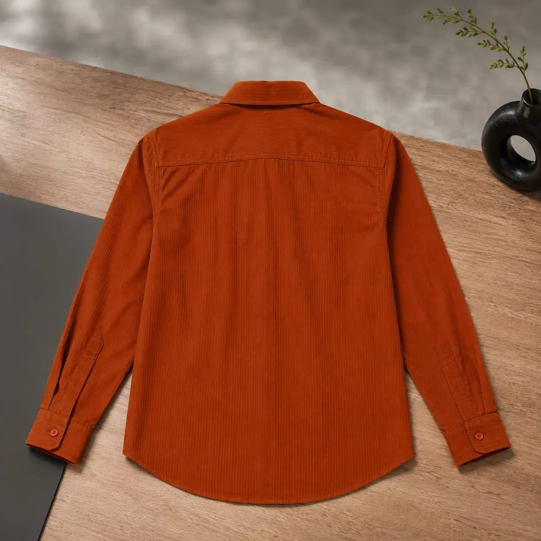 Men's Rust Textured Utility Casual Shirt