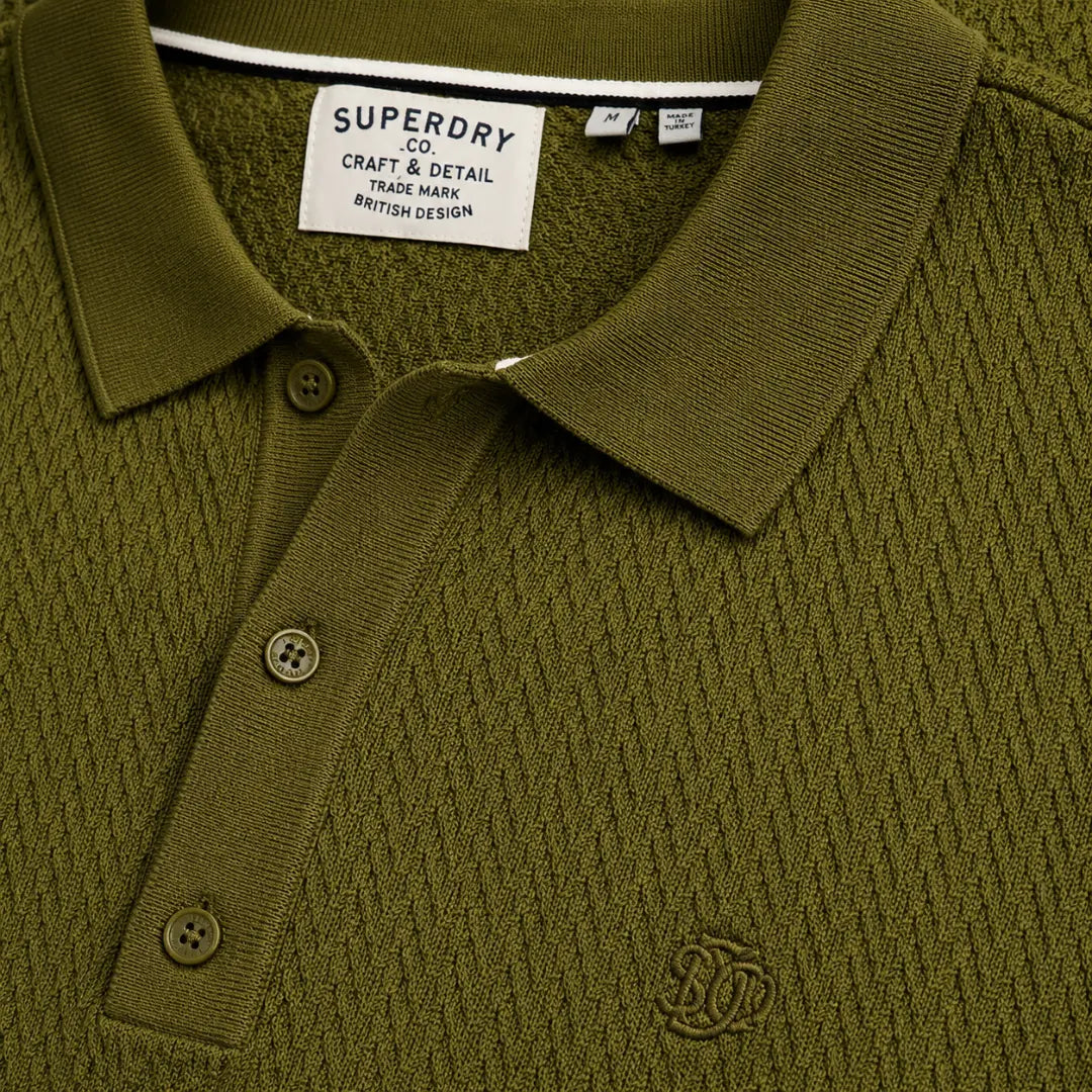 Superdry Blue Knitted Texture Short Sleeve Polo Shirt