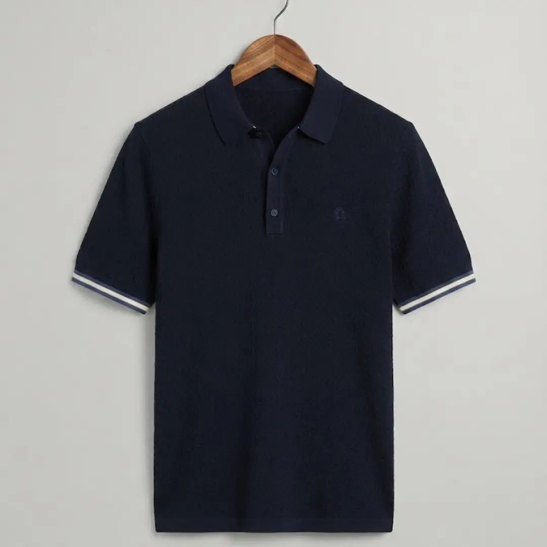 Superdry Blue Knitted Texture Short Sleeve Polo Shirt