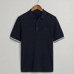Superdry Blue Knitted Texture Short Sleeve Polo Shirt
